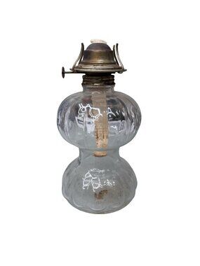 Vintage Clear Glass Oil Lamp Metal Burner Wick Rustic Farmhouse Lamplight Farms